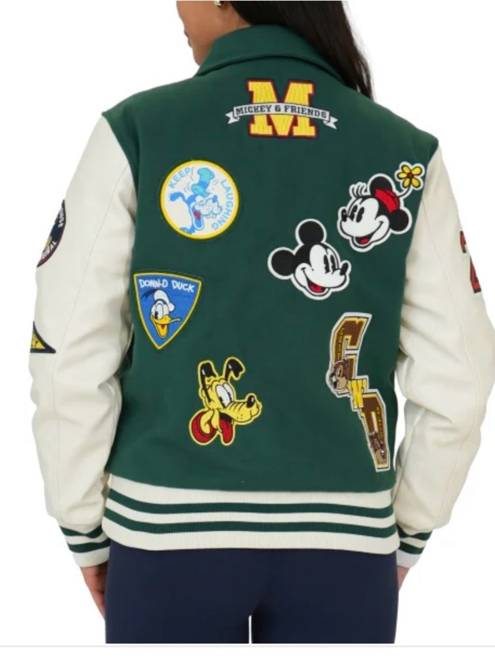 Disney Unisex Green and White Varsity Mickey Patch Jacket - Picture 3 of 12